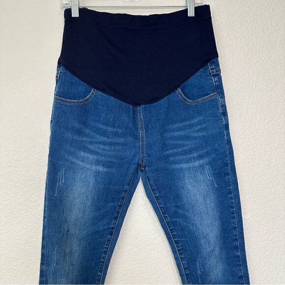 Blue Denim Maternity Size XL Raw Hem Jeans - Picture 2 of 11